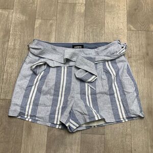 Womens Express Linen Blend Belted High‎ Rise Shortie Shorts